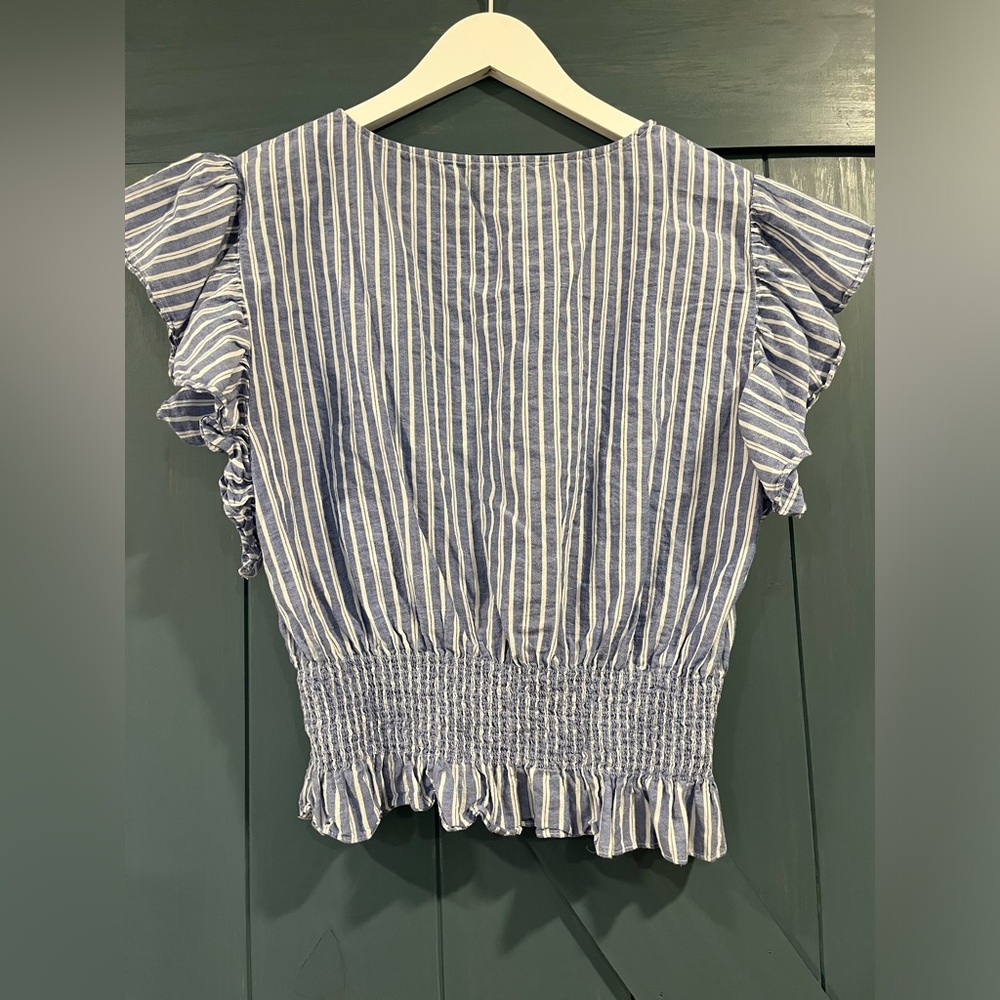 Madewell Flutter-Sleeve Smocked Top in Stripe Size Medium - Picture 6 of 7